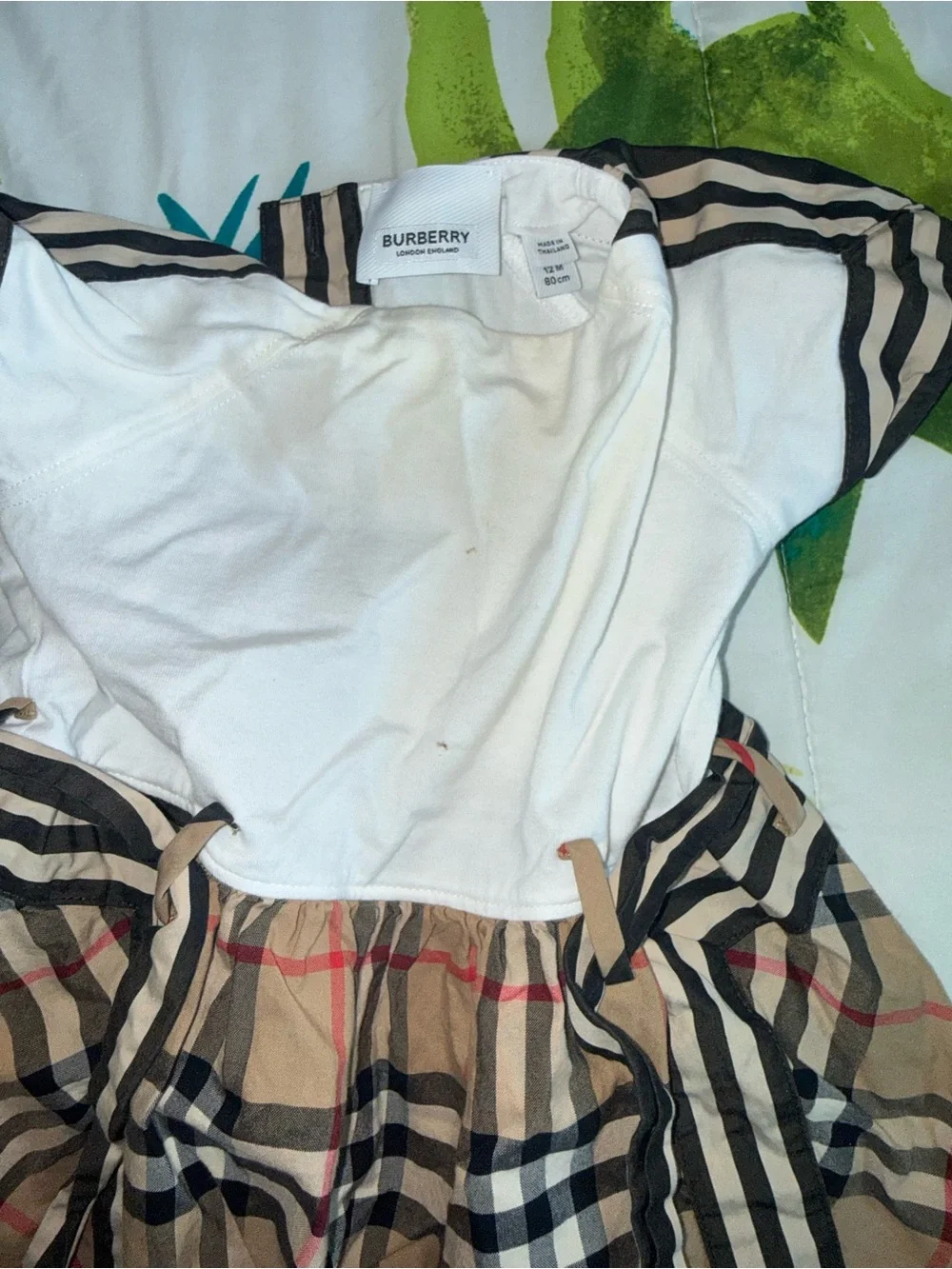 Burberry Girls White Top with Beige Vintage Check Skirt